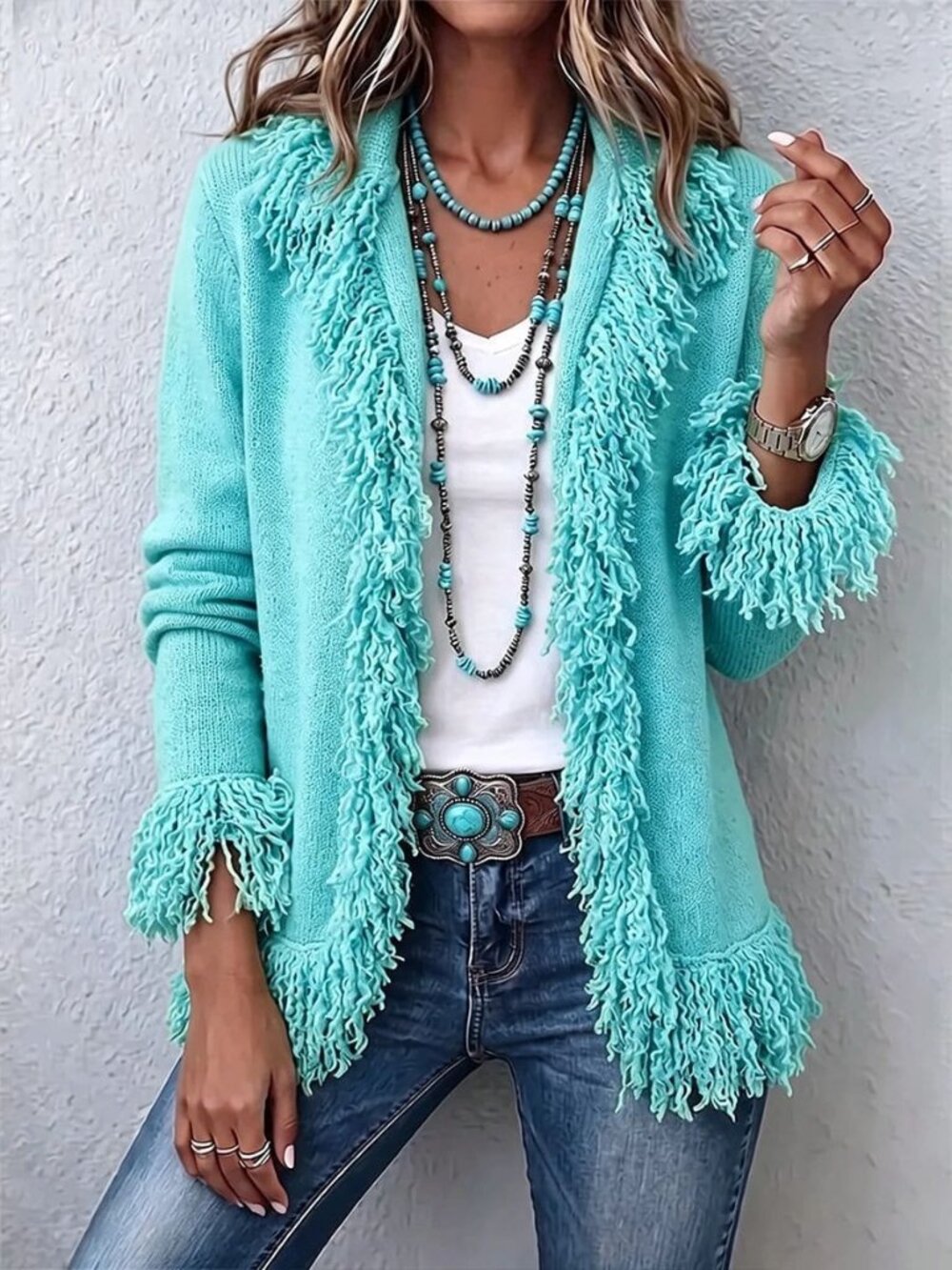 Mint Blue Casual Women's Cardigan